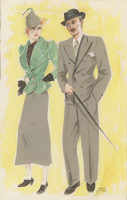 Elegant Couple, Fashion Design by Gret Kalous, 1930's